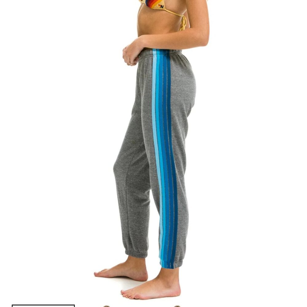 Aviator Nation 5 STRIPE SWEATPANTS - HEATHER GREY // BLUE SIZE S